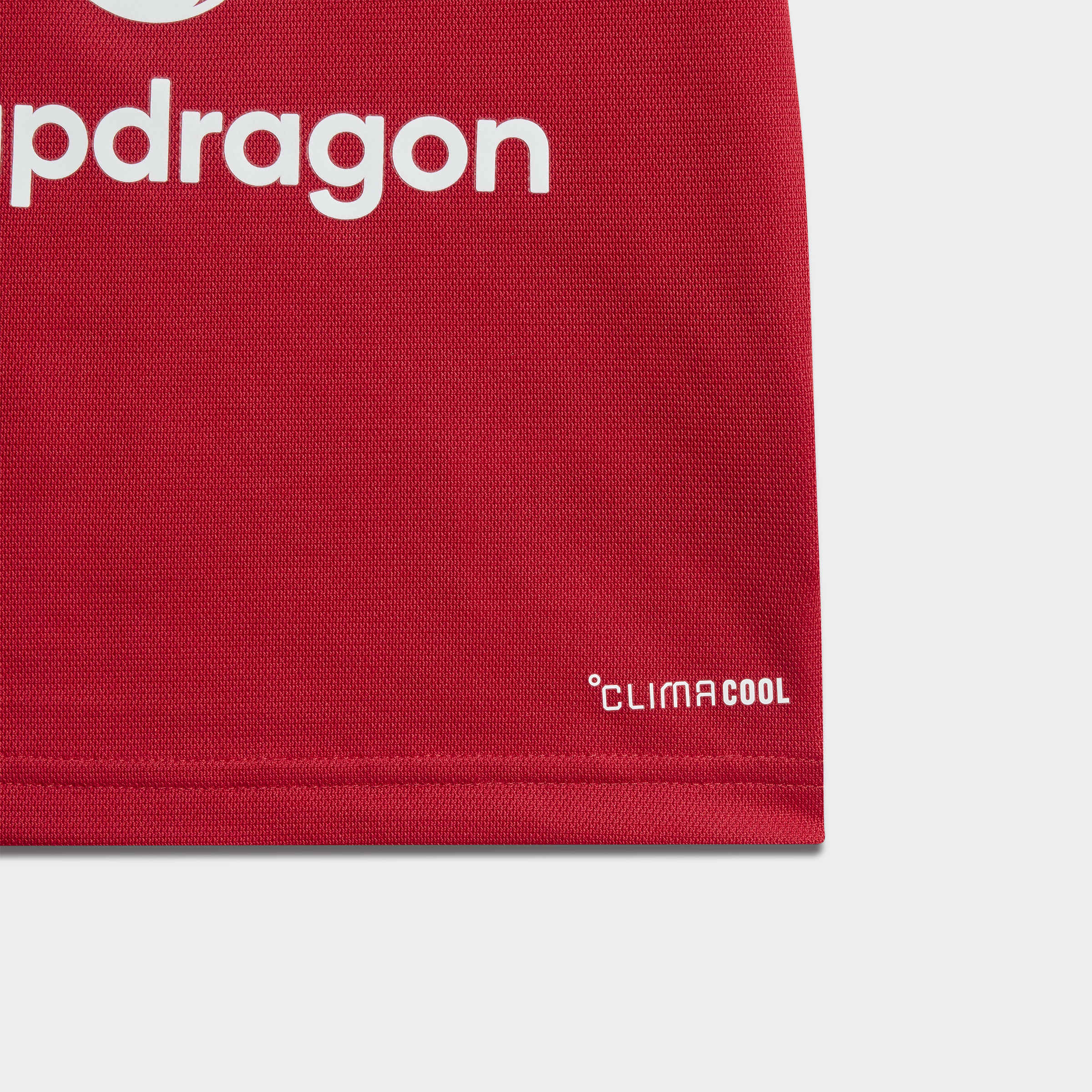 Red fabric with 'adragon' and 'Climacool' text on a white background